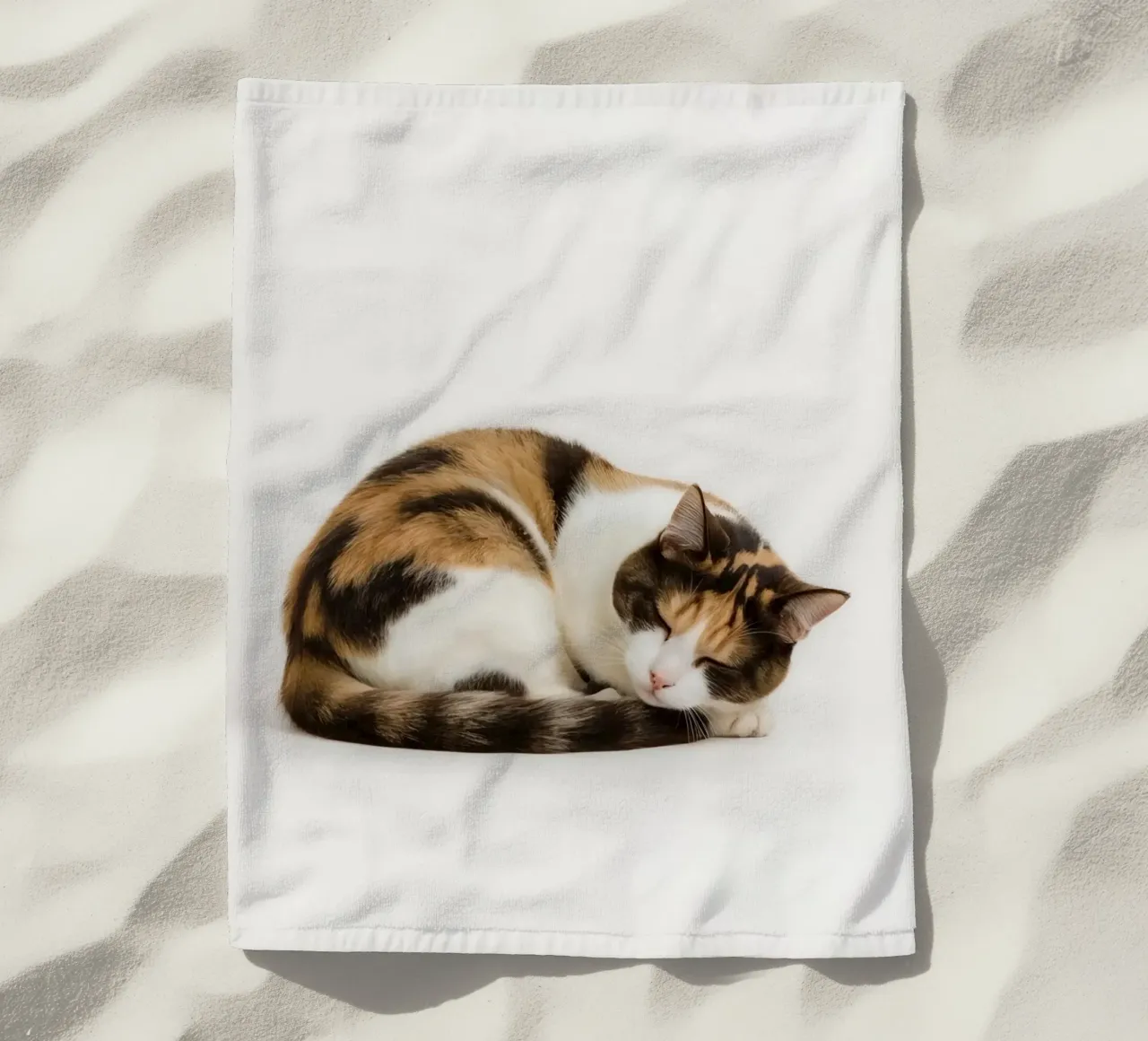 Gatto calico che dorme telo mare da DesignDoodle