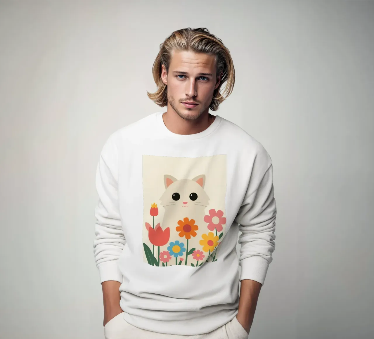 Gatto carino con fiori colorati felpa da DesignDoodle