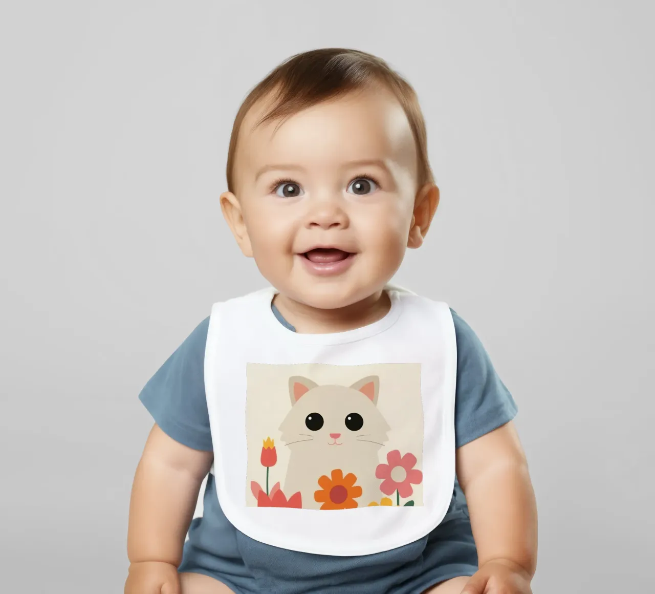 Gatto carino con fiori colorati bavaglino da DesignDoodle