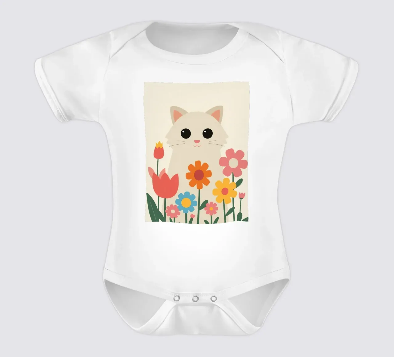 Gatto carino con fiori colorati body neonato maniche corte da DesignDoodle