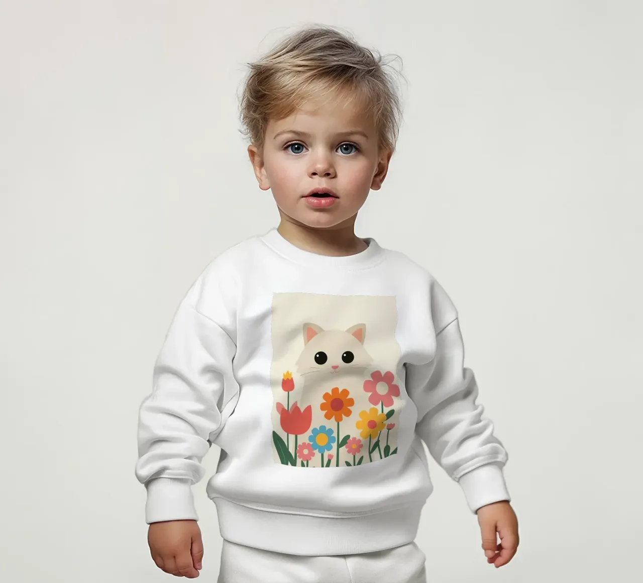 Gatto carino con fiori colorati felpa neonato da DesignDoodle