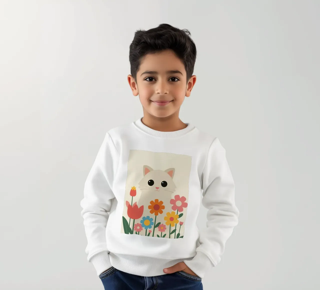 Gatto carino con fiori colorati felpa bambino da DesignDoodle