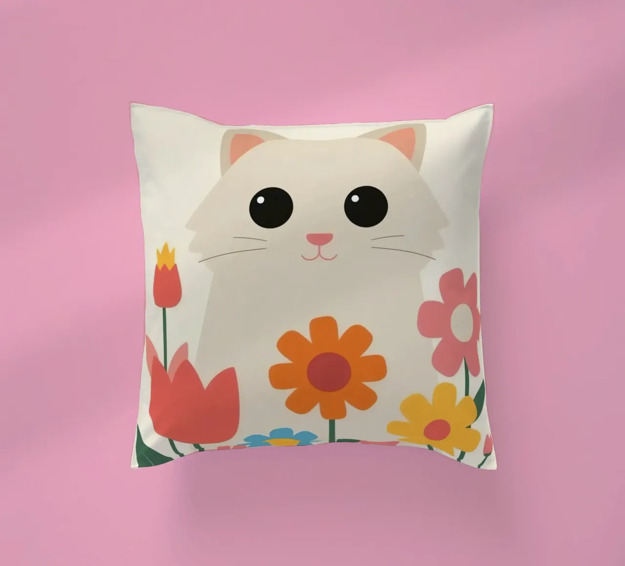 Gatto carino con fiori colorati cuscino da DesignDoodle