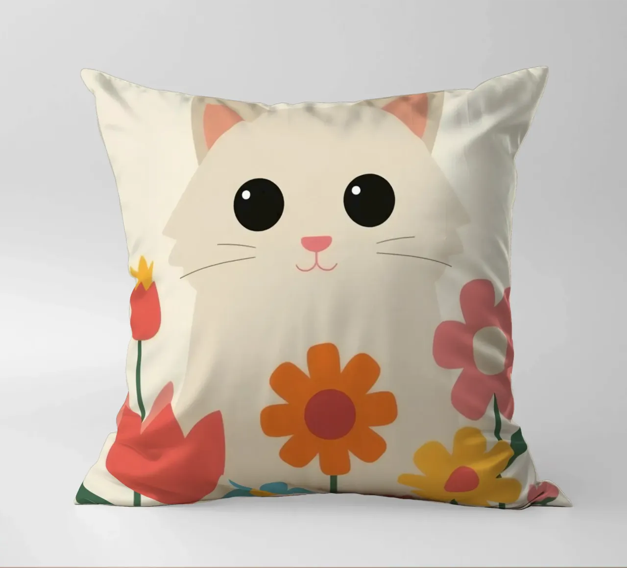 Gatto carino con fiori colorati cuscino da DesignDoodle
