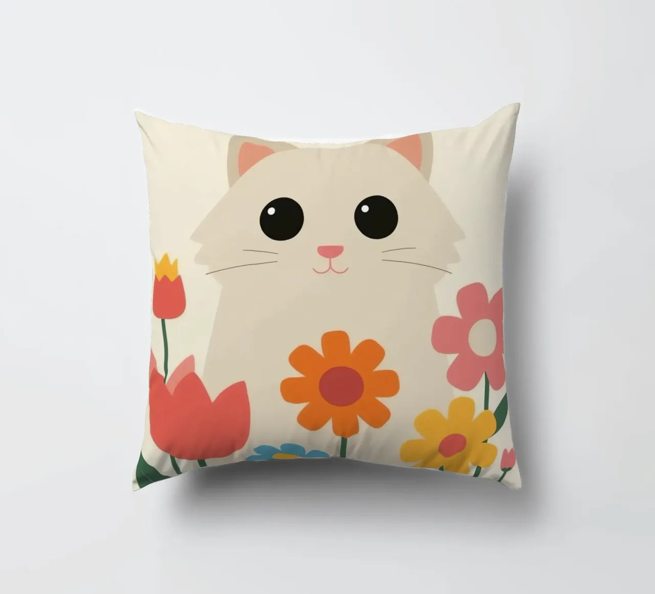 Gatto carino con fiori colorati cuscino da DesignDoodle