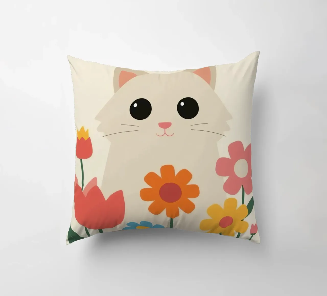 Gatto carino con fiori colorati cuscino da DesignDoodle