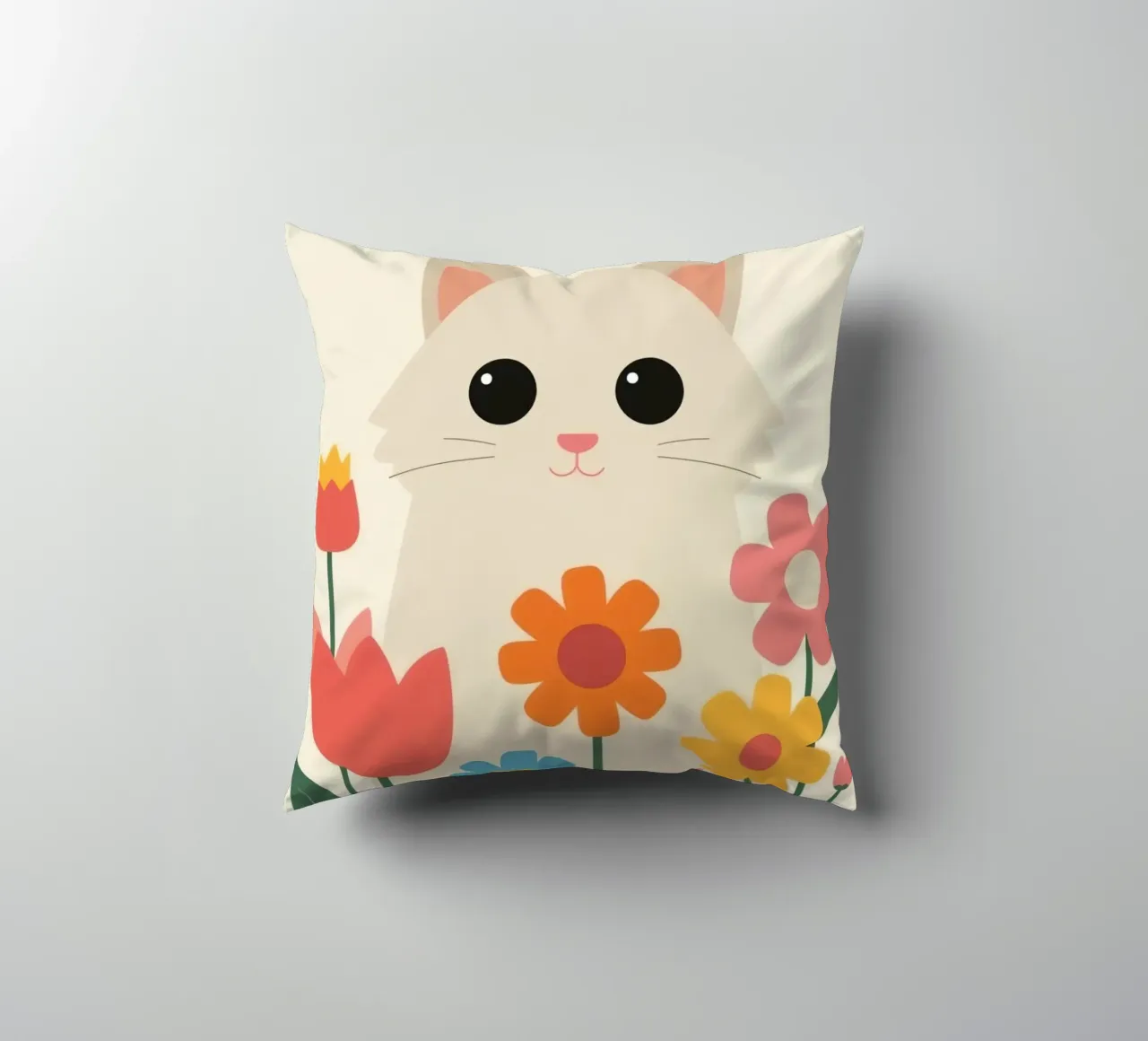 Gatto carino con fiori colorati cuscino da DesignDoodle