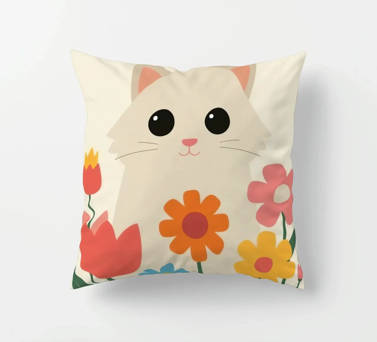 Gatto carino con fiori colorati cuscino da DesignDoodle
