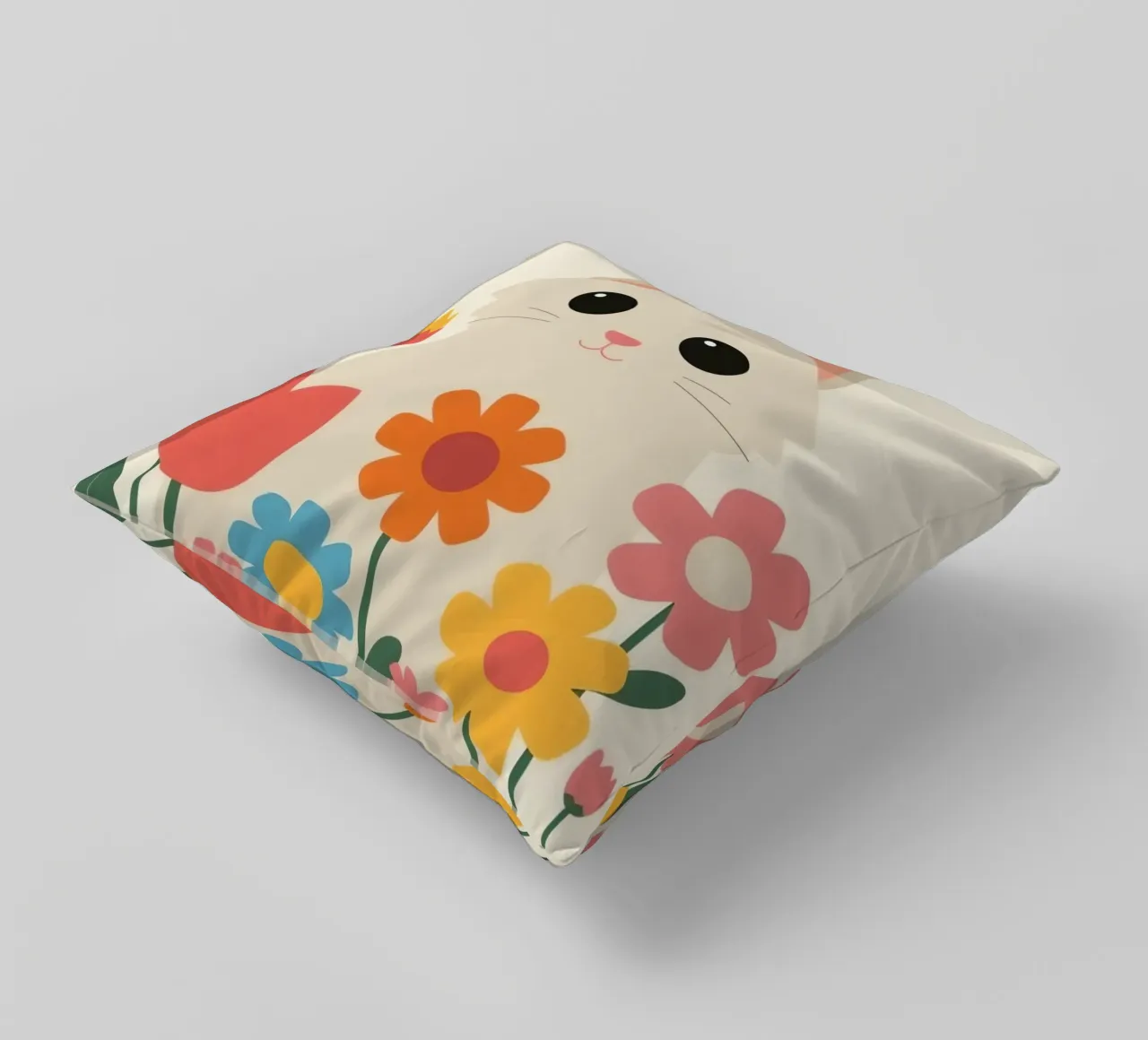 Gatto carino con fiori colorati cuscino da DesignDoodle