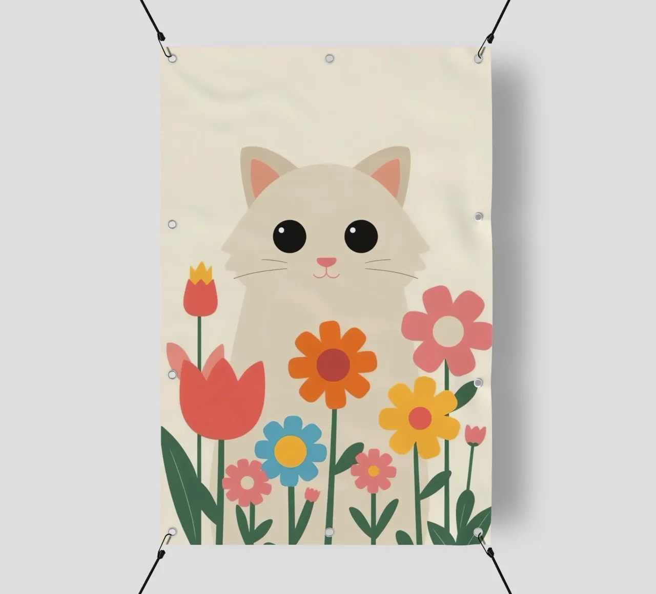 Gatto carino con fiori colorati telo in pvc da DesignDoodle