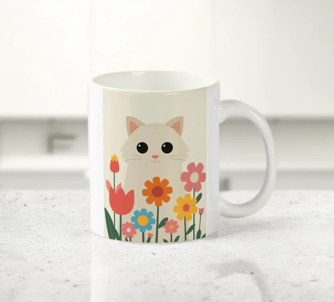 Gatto carino con fiori colorati tazza in ceramica da DesignDoodle