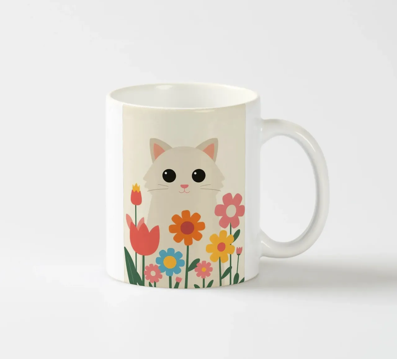 Gatto carino con fiori colorati tazza in ceramica da DesignDoodle