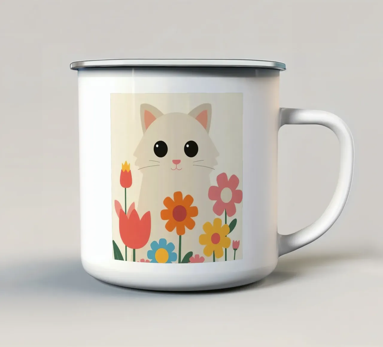 Gatto carino con fiori colorati tazza in smalto da DesignDoodle