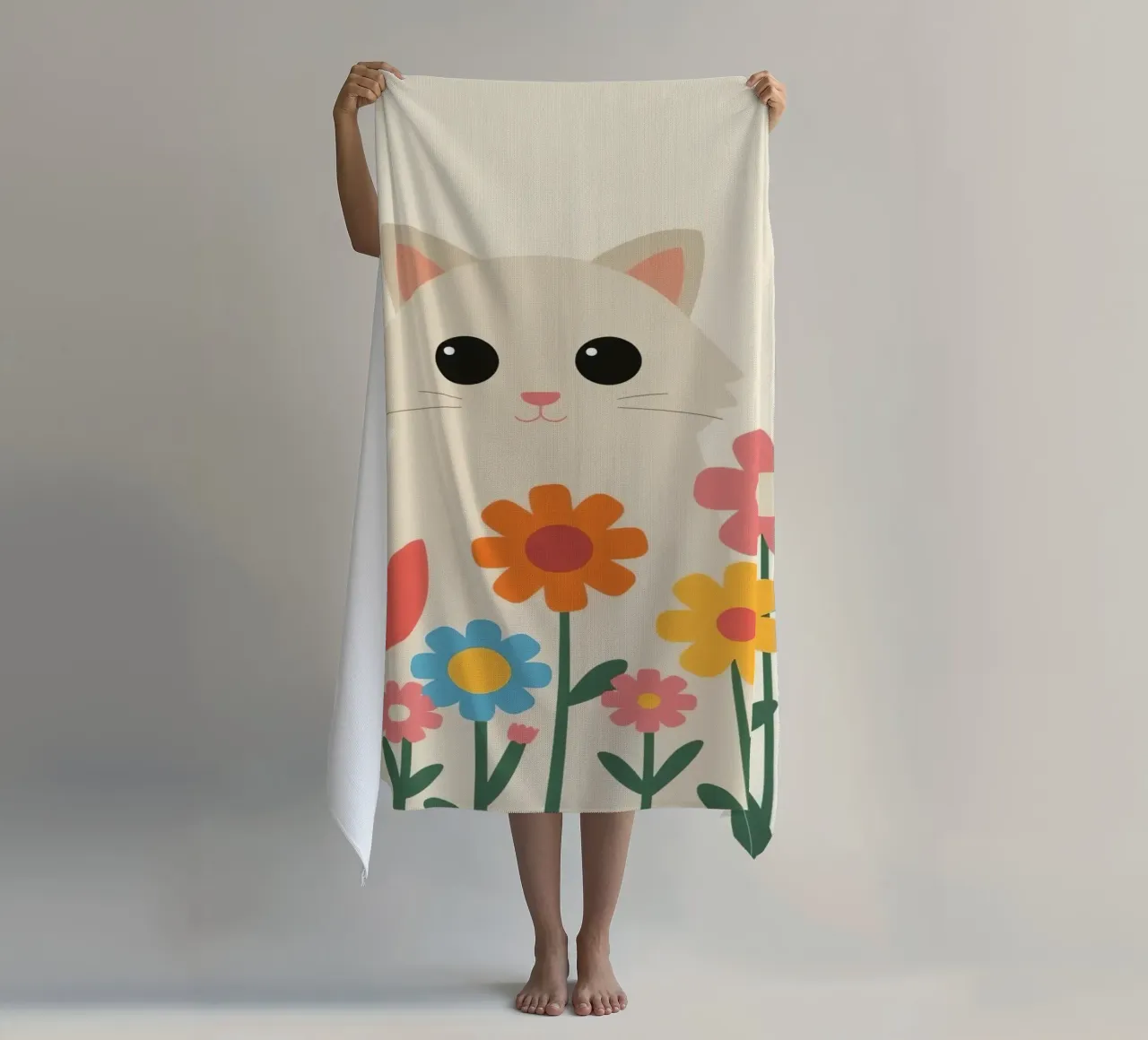 Gatto carino con fiori colorati telo mare da DesignDoodle