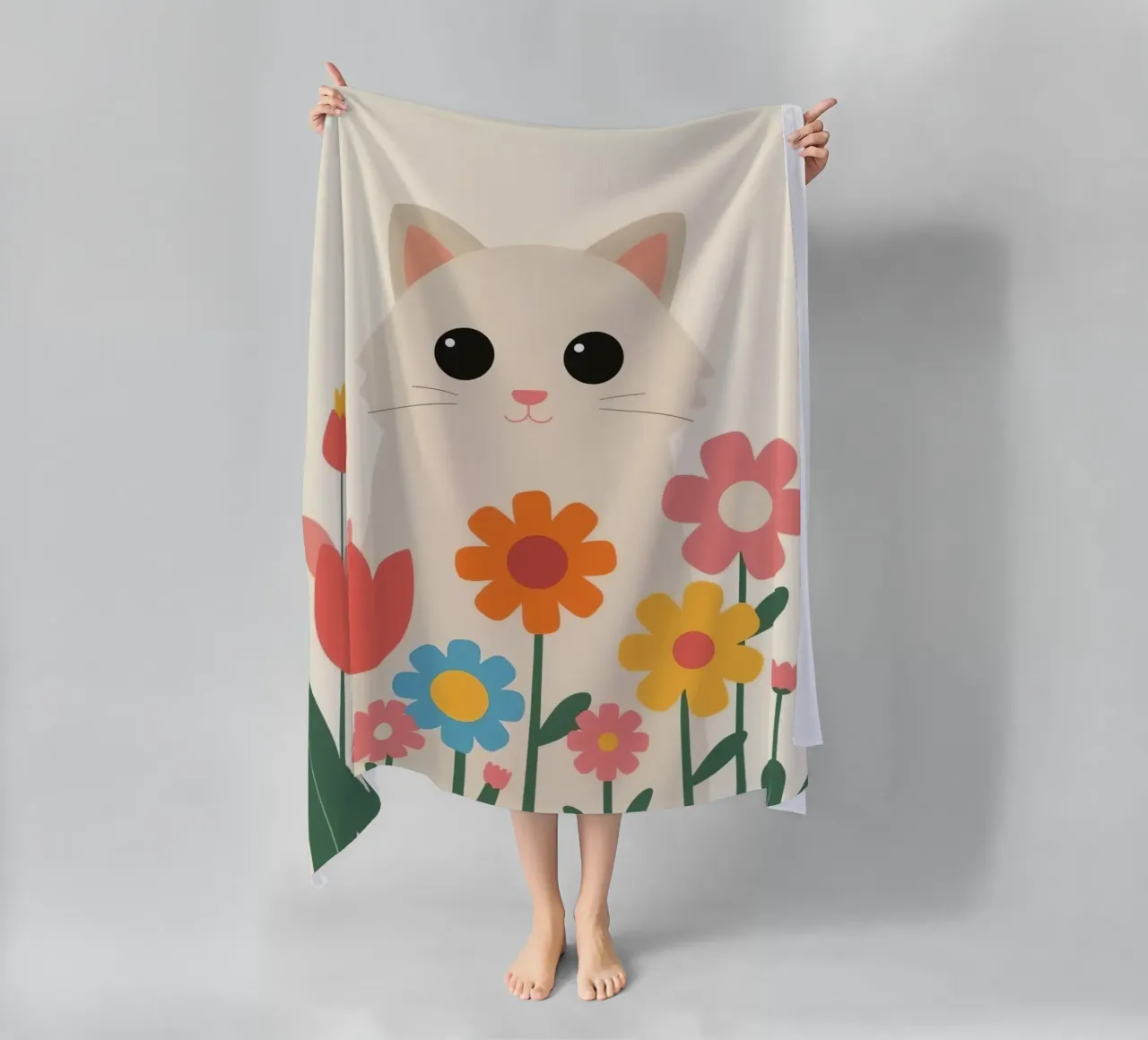 Gatto carino con fiori colorati telo mare da DesignDoodle