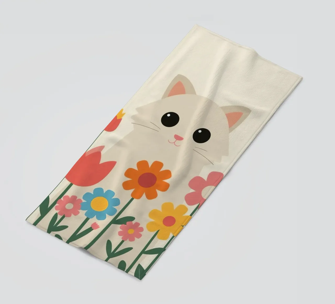 Gatto carino con fiori colorati telo mare da DesignDoodle