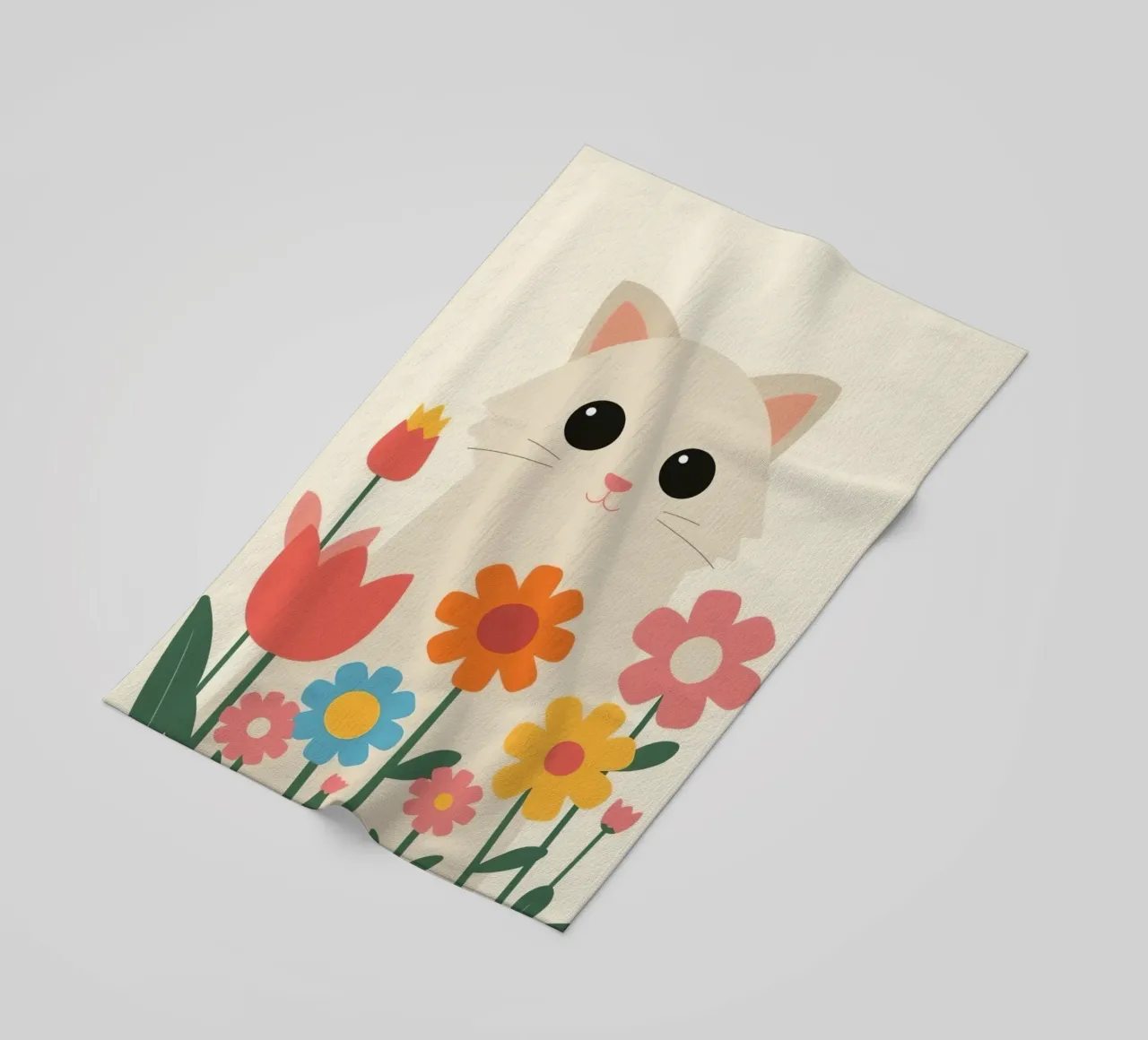 Gatto carino con fiori colorati telo mare da DesignDoodle