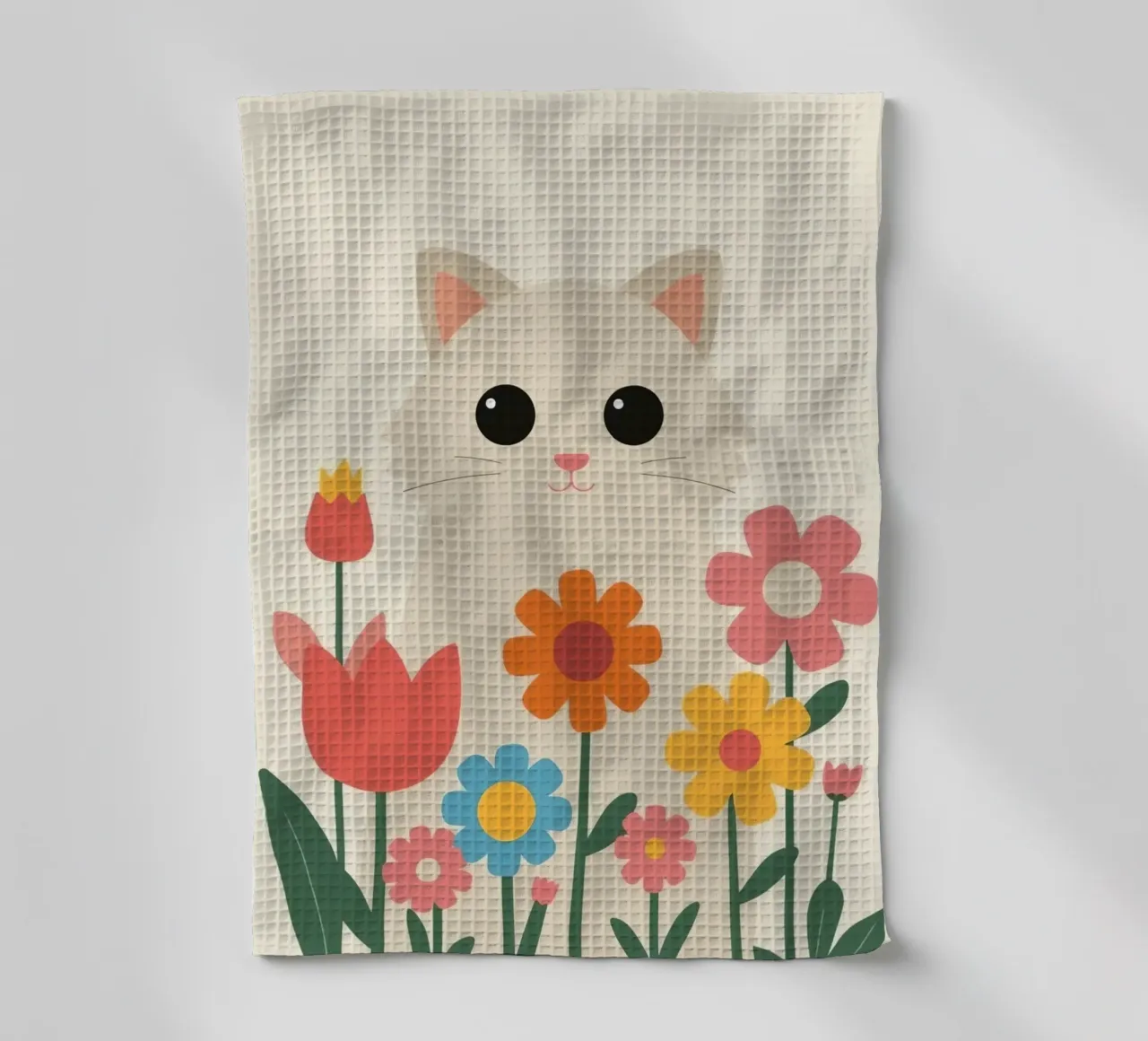 Gatto carino con fiori colorati canovaccio da cucina da DesignDoodle