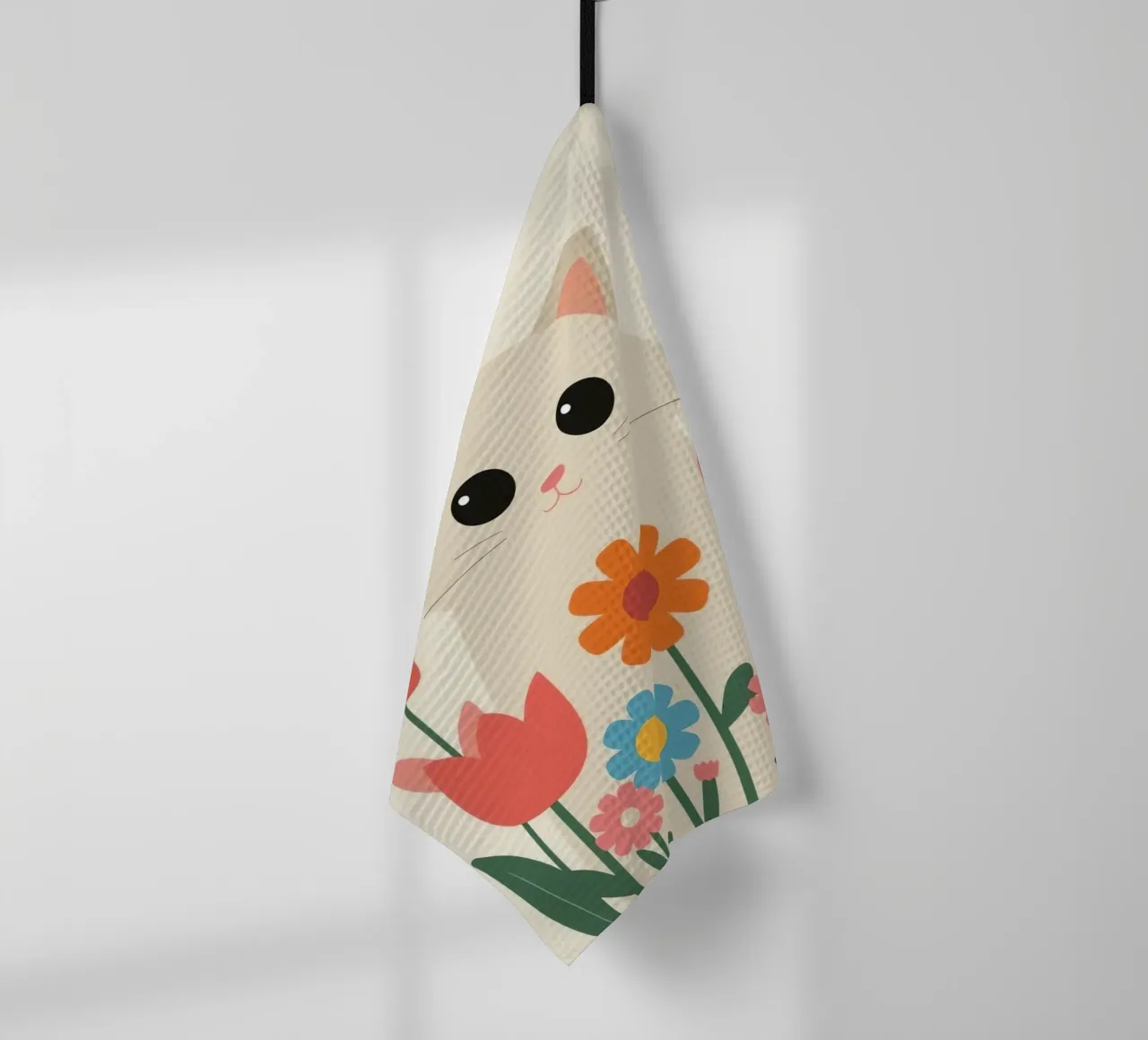 Gatto carino con fiori colorati canovaccio da cucina da DesignDoodle