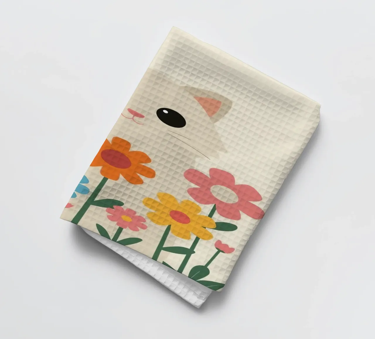 Gatto carino con fiori colorati canovaccio da cucina da DesignDoodle