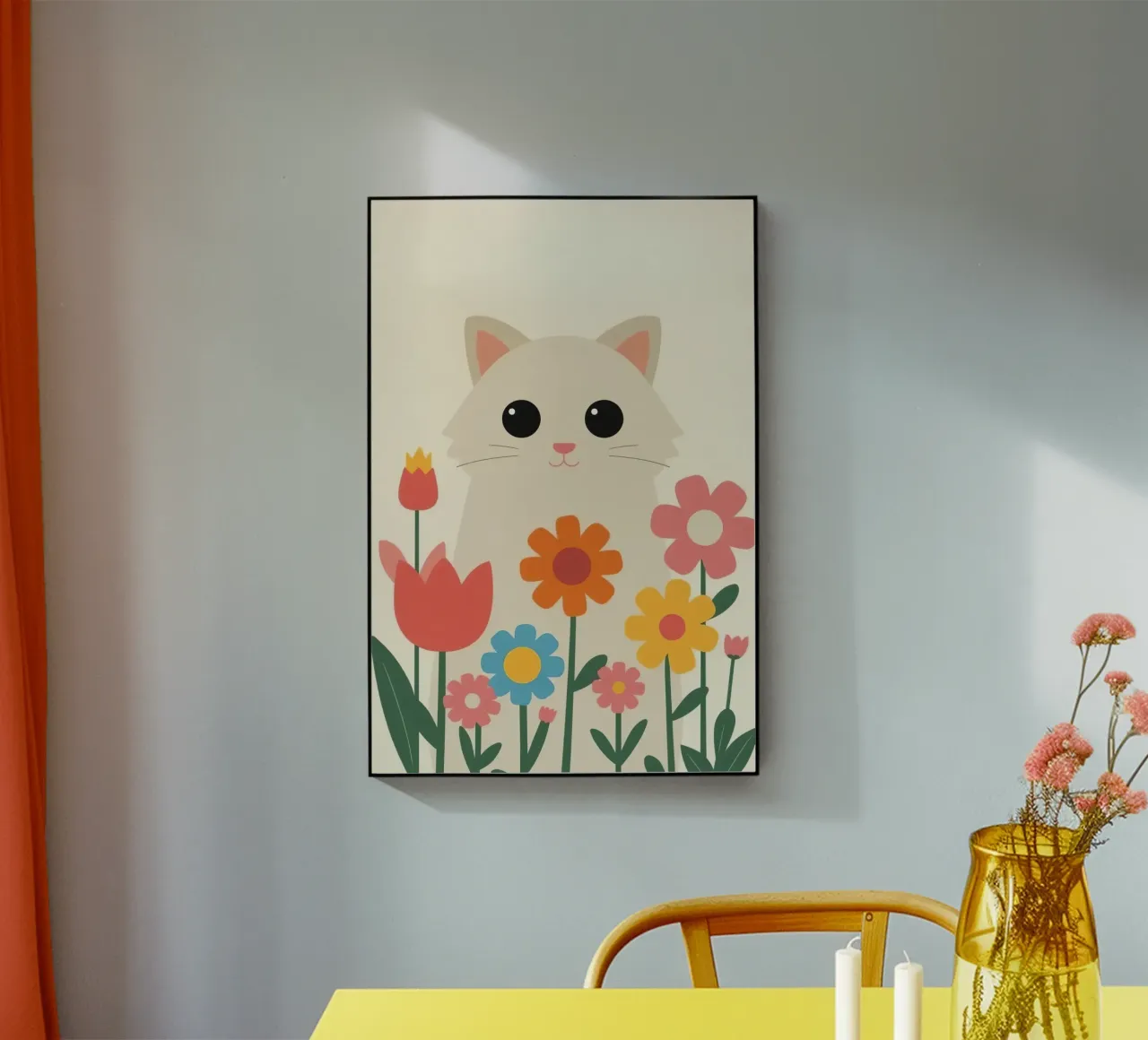 Gatto carino con fiori colorati plexiglass da DesignDoodle