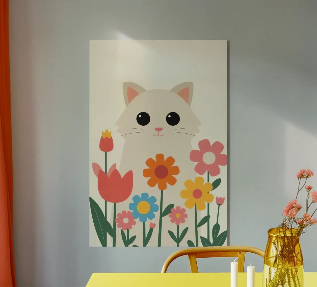 Gatto carino con fiori colorati plexiglass da DesignDoodle