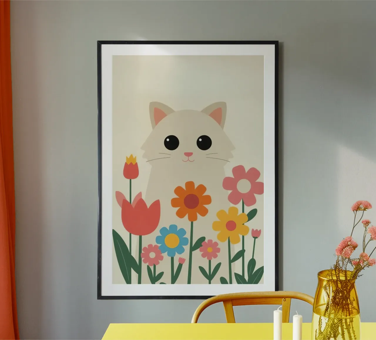 Gatto carino con fiori colorati carta hahnemühle da DesignDoodle