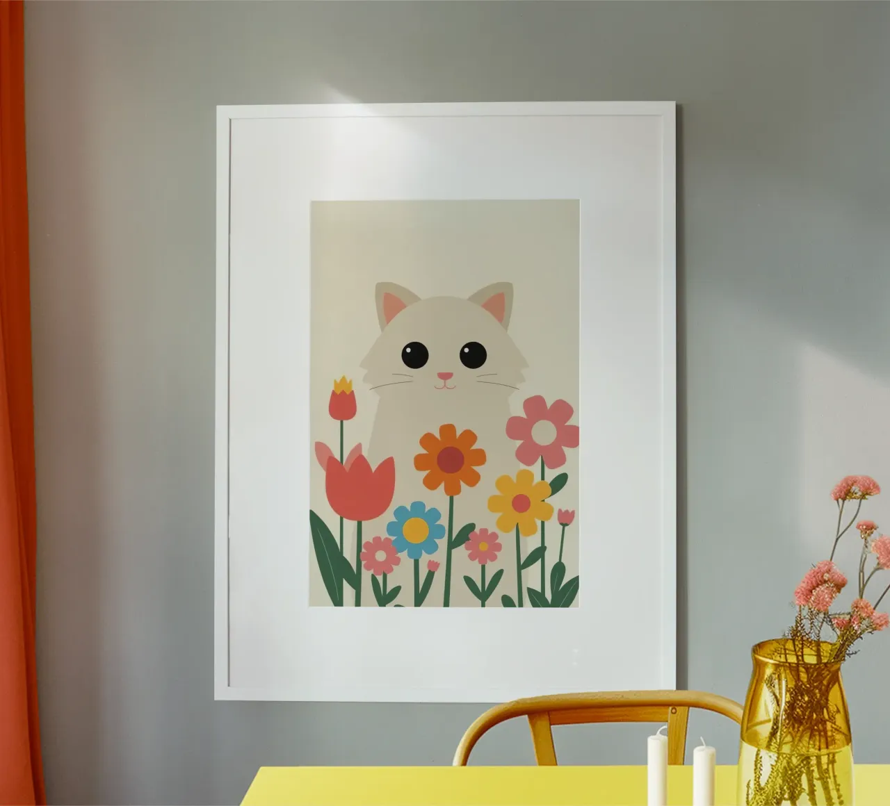 Gatto carino con fiori colorati carta hahnemühle da DesignDoodle