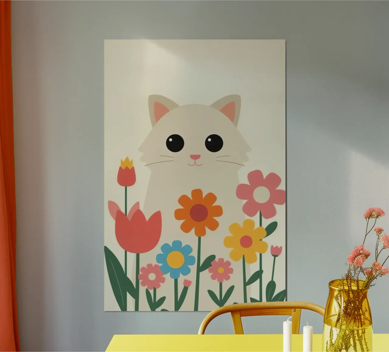Gatto carino con fiori colorati carta hahnemühle da DesignDoodle