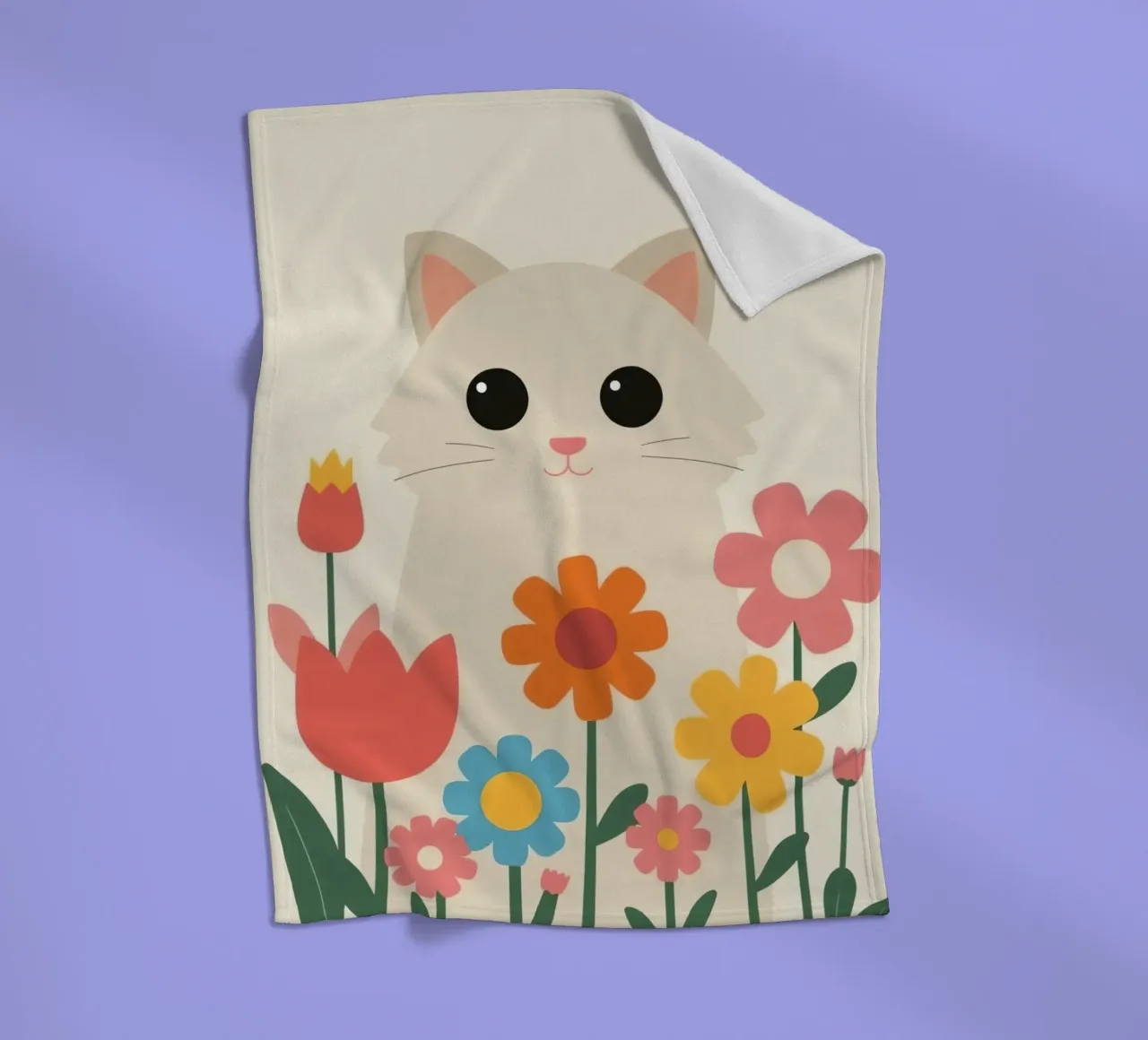 Gatto carino con fiori colorati coperta in pile da DesignDoodle