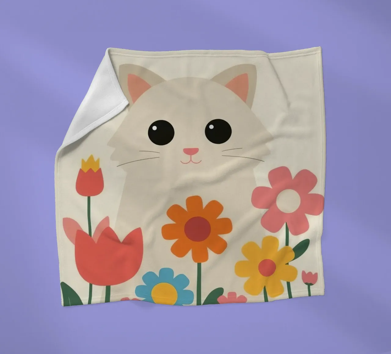 Gatto carino con fiori colorati coperta in pile da DesignDoodle