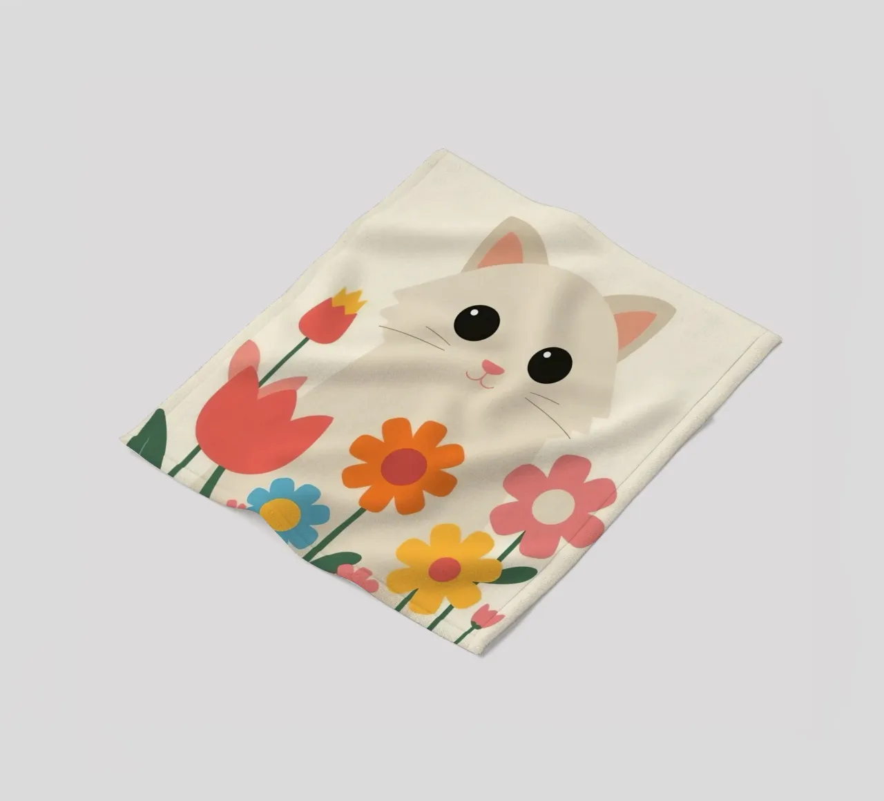 Gatto carino con fiori colorati coperta in pile da DesignDoodle
