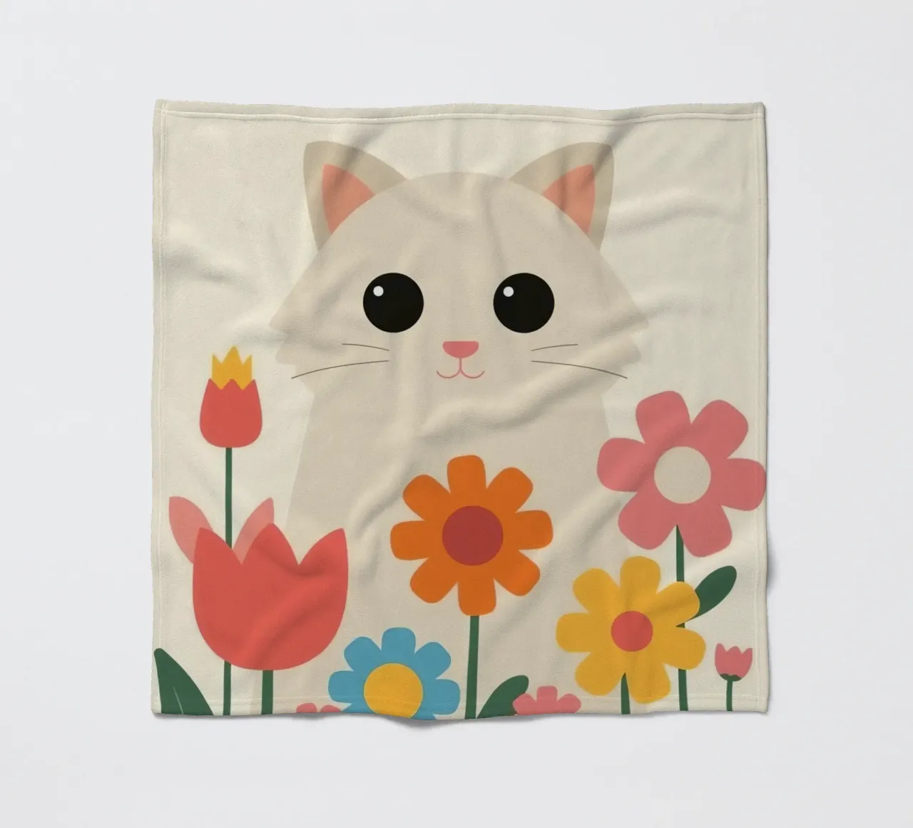 Gatto carino con fiori colorati coperta in pile da DesignDoodle