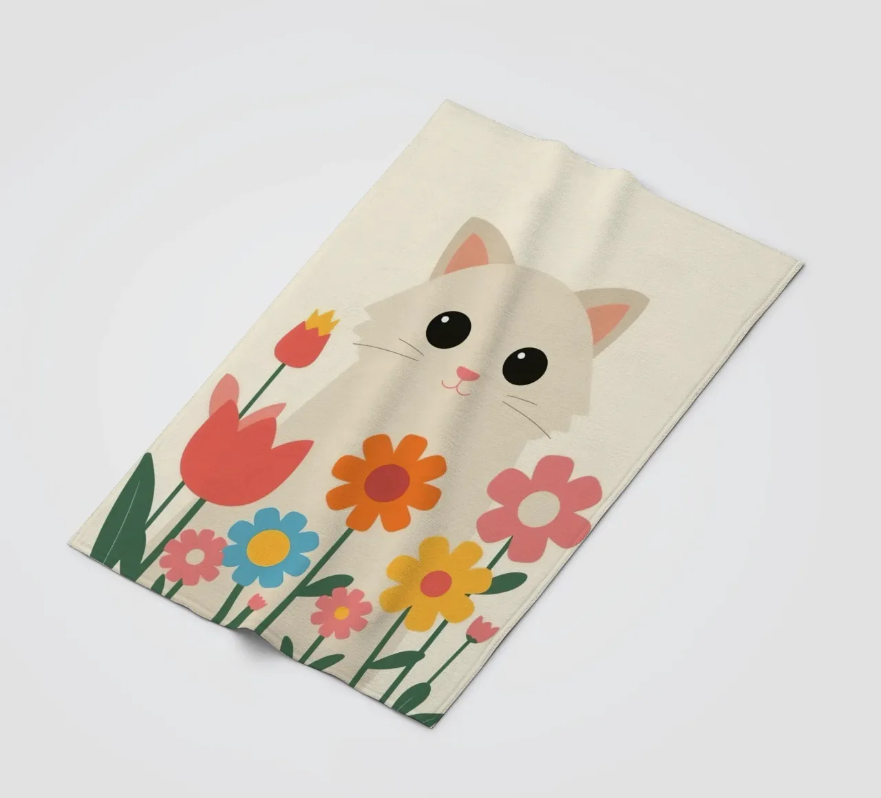 Gatto carino con fiori colorati coperta in pile da DesignDoodle