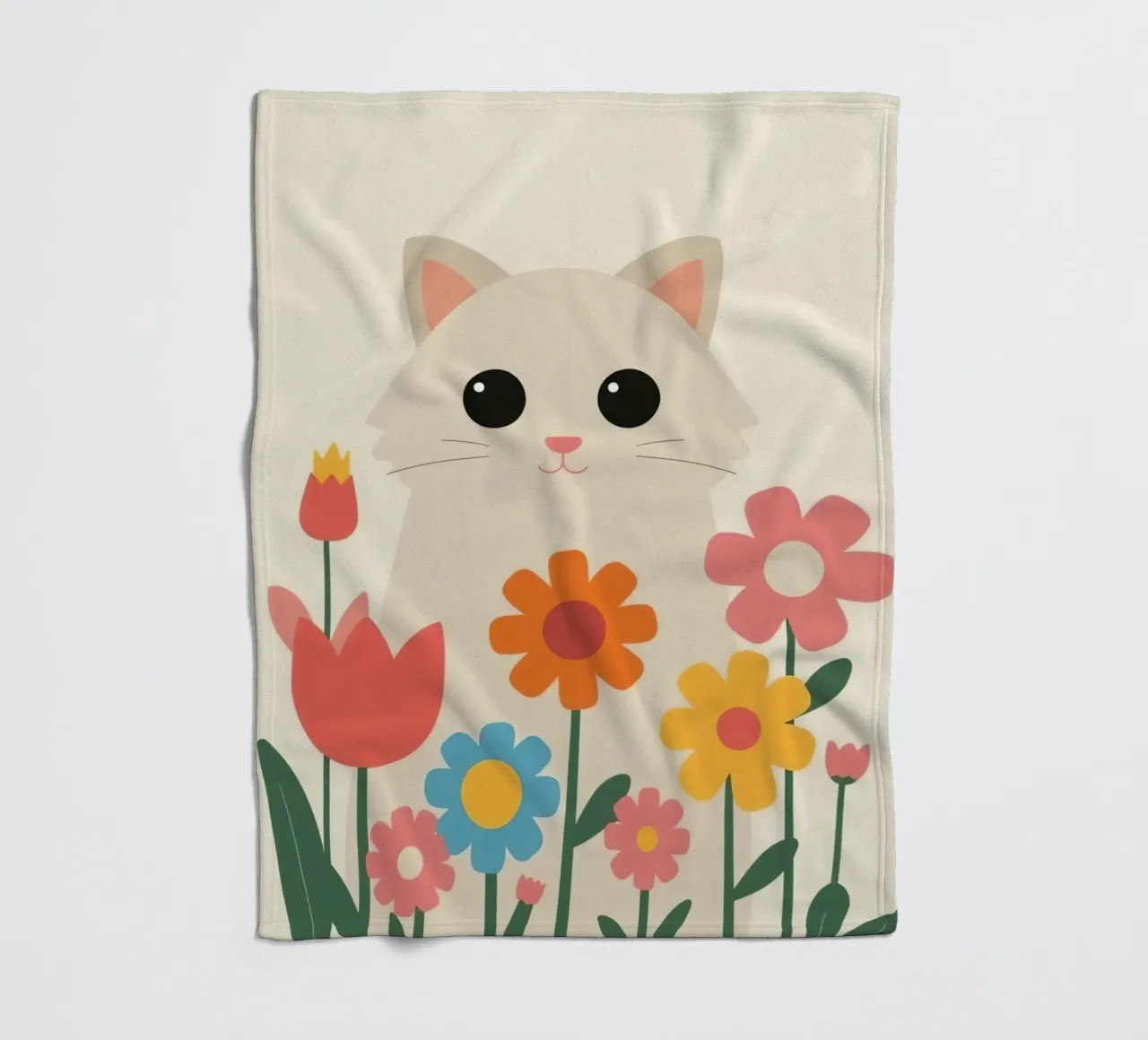 Gatto carino con fiori colorati coperta in pile da DesignDoodle