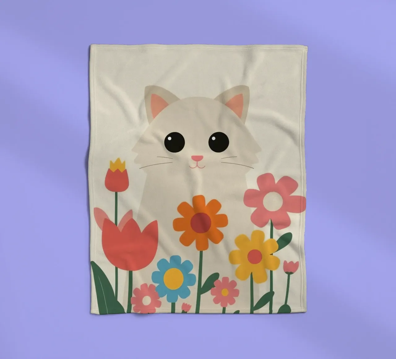 Gatto carino con fiori colorati coperta in pile da DesignDoodle