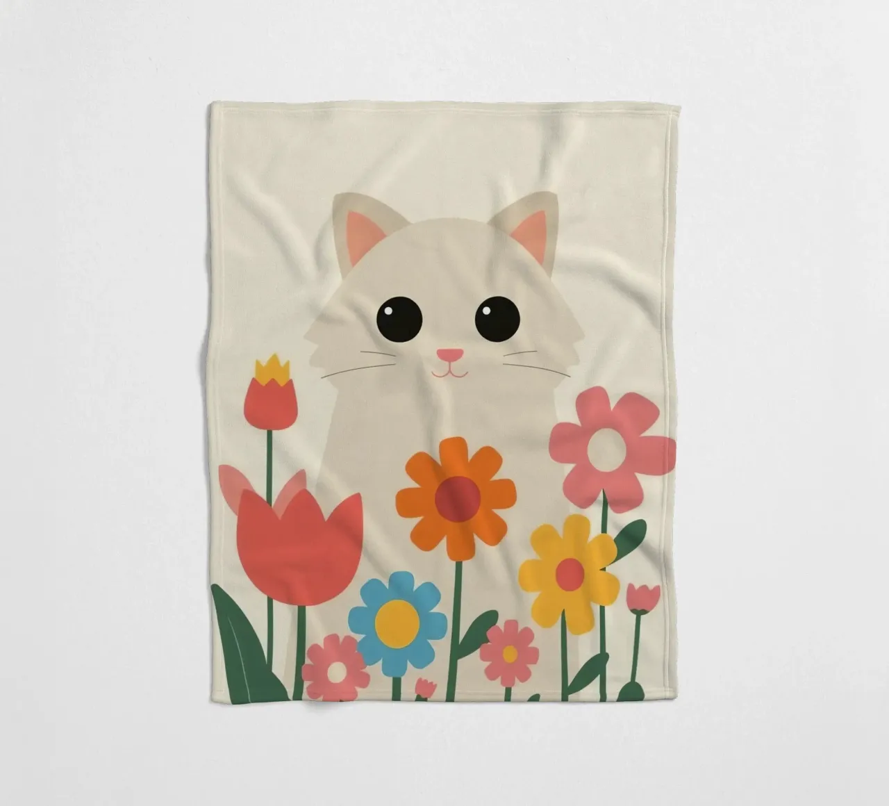 Gatto carino con fiori colorati coperta in pile da DesignDoodle
