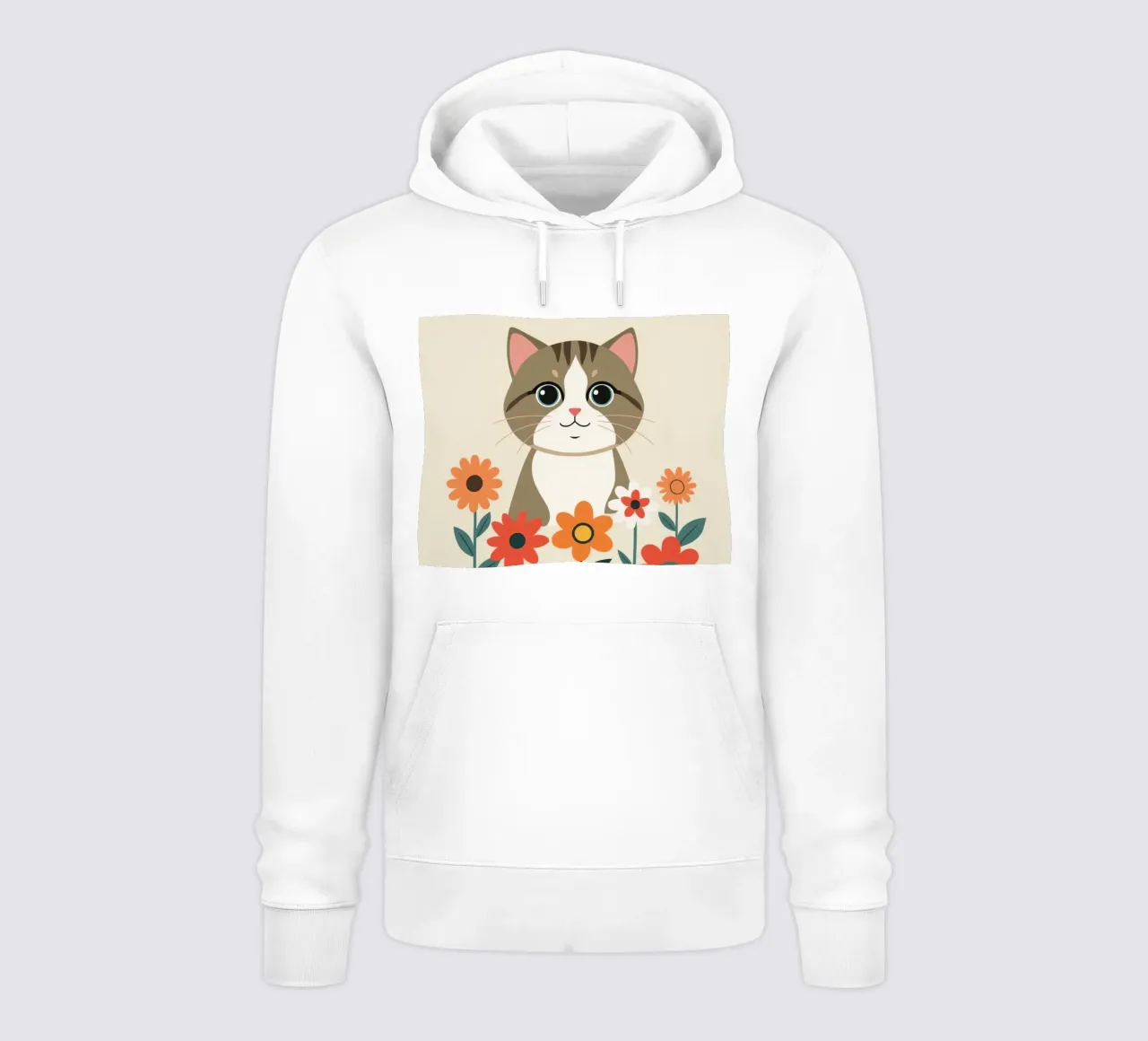 Gatto felice dei cartoni animati con fiori felpa con cappuccio da DesignDoodle