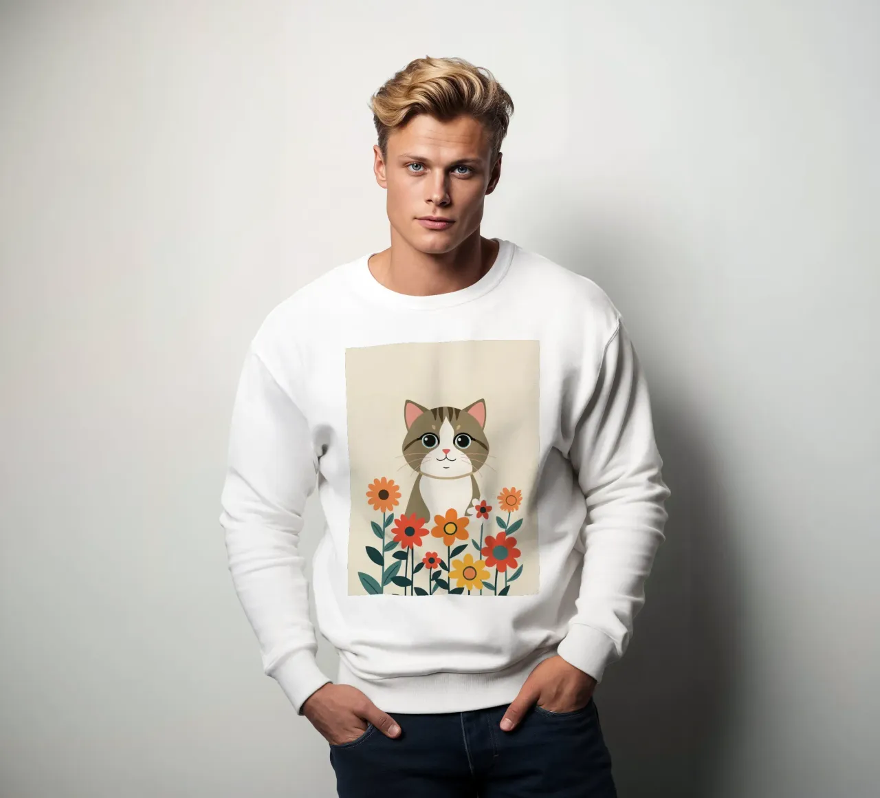 Gatto felice dei cartoni animati con fiori felpa da DesignDoodle