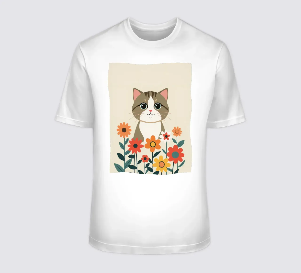 Gatto felice dei cartoni animati con fiori t-shirt da DesignDoodle