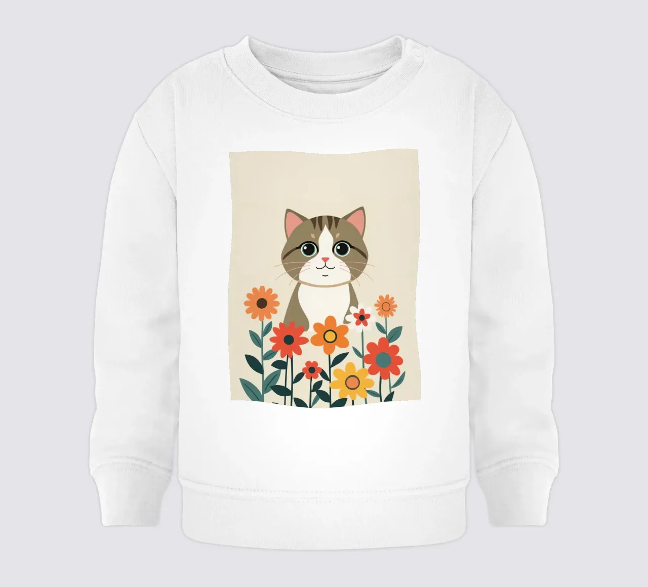 Gatto felice dei cartoni animati con fiori felpa neonato da DesignDoodle