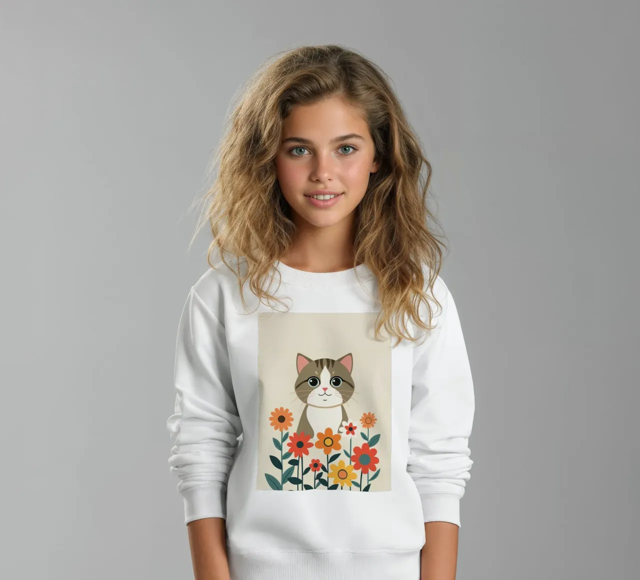 Gatto felice dei cartoni animati con fiori felpa bambino da DesignDoodle