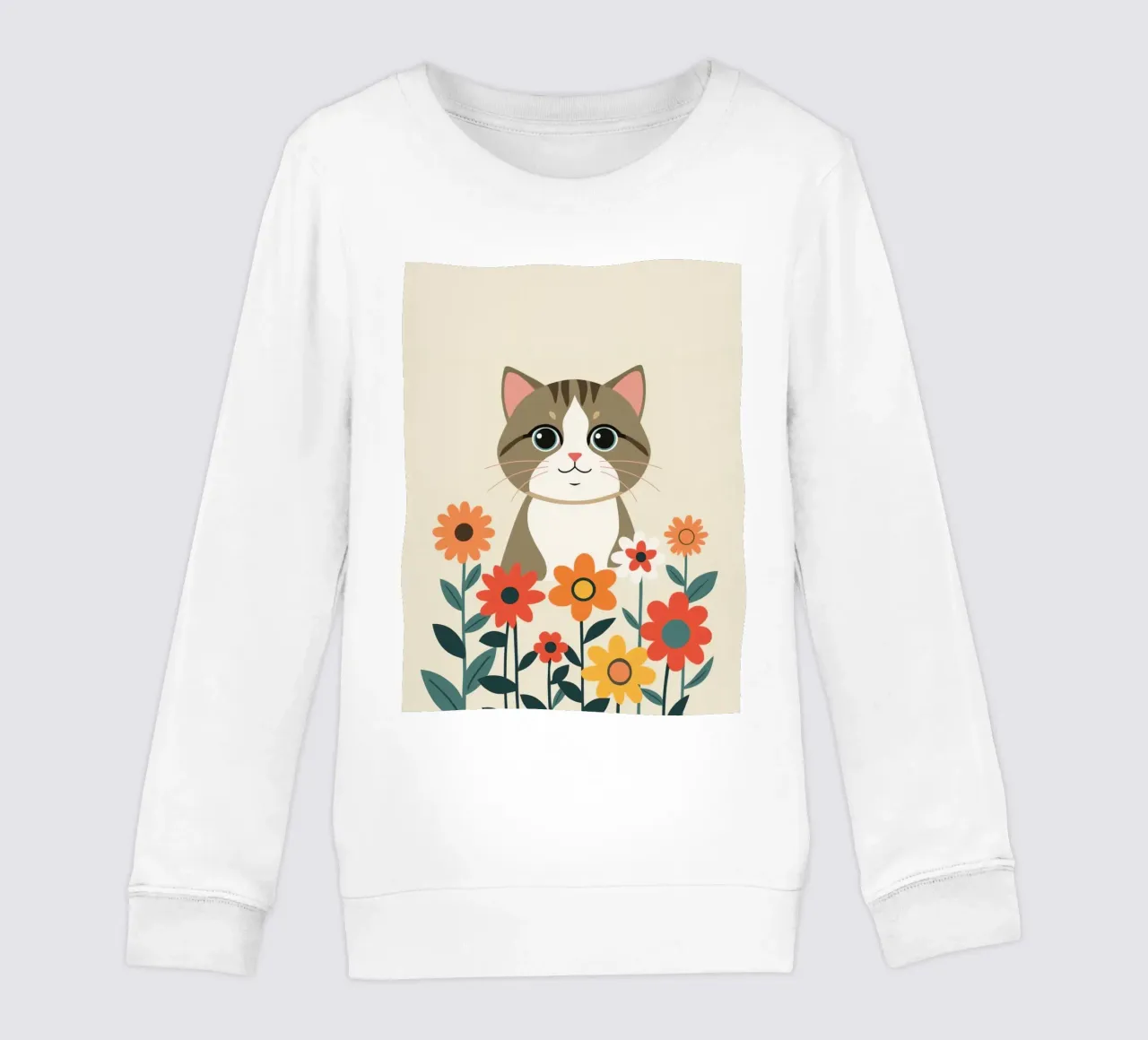 Gatto felice dei cartoni animati con fiori felpa bambino da DesignDoodle