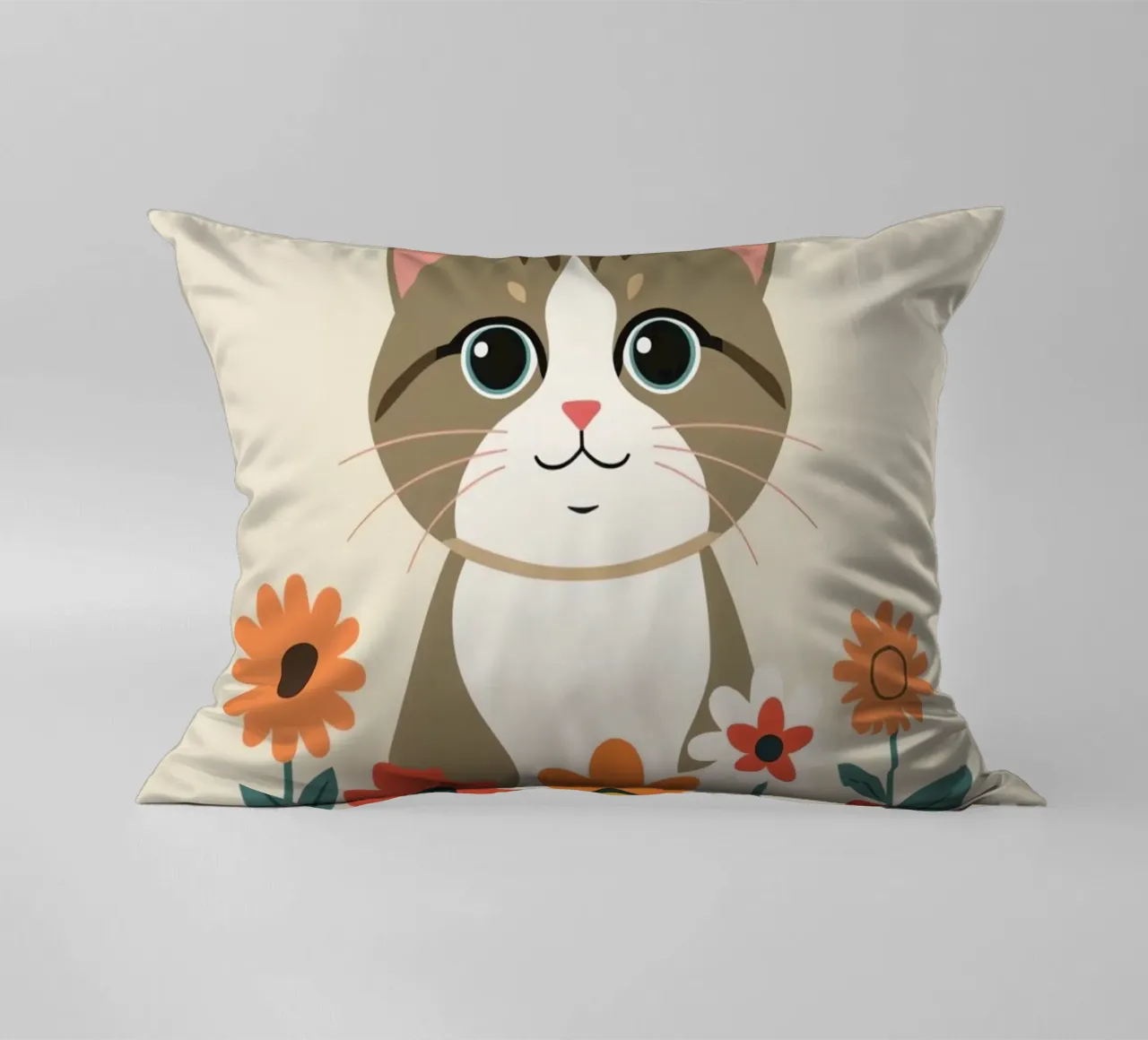 Gatto felice dei cartoni animati con fiori cuscino da DesignDoodle