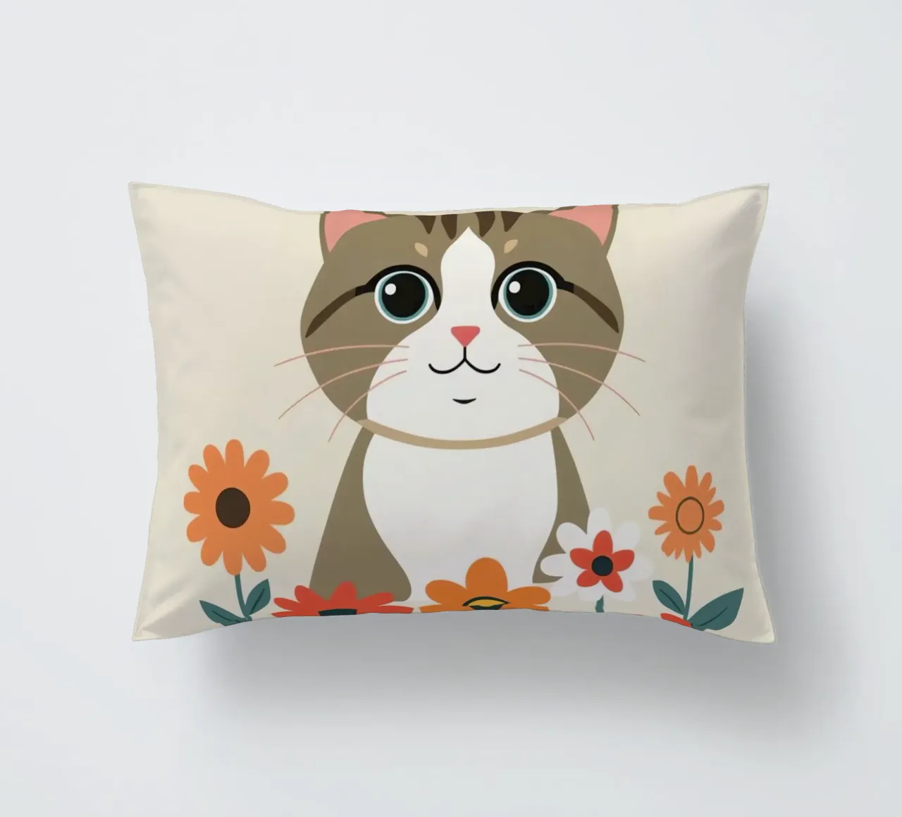 Gatto felice dei cartoni animati con fiori cuscino da DesignDoodle