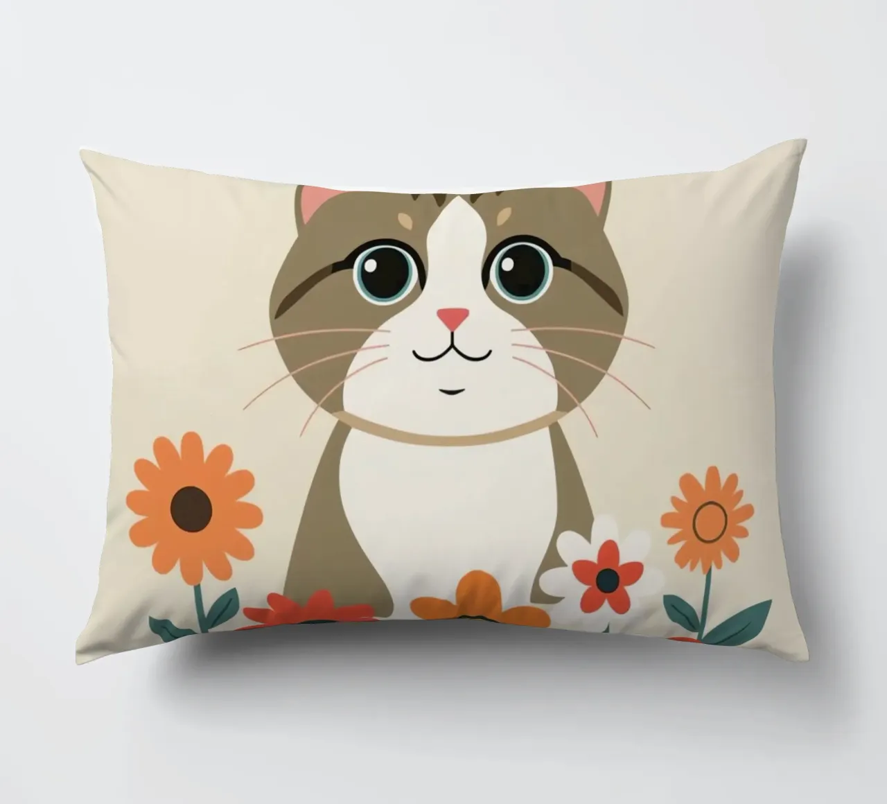 Gatto felice dei cartoni animati con fiori cuscino da DesignDoodle