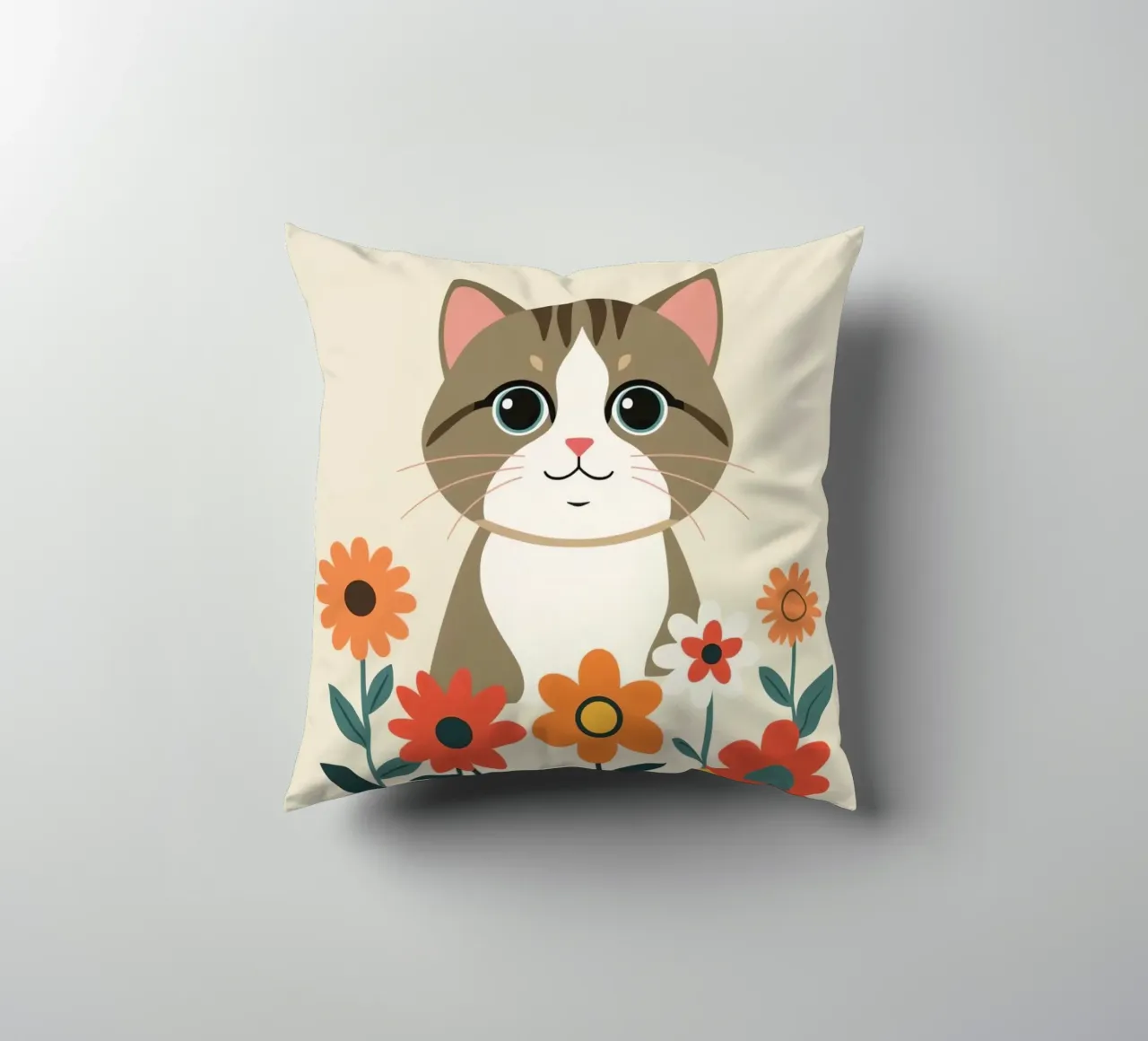 Gatto felice dei cartoni animati con fiori cuscino da DesignDoodle