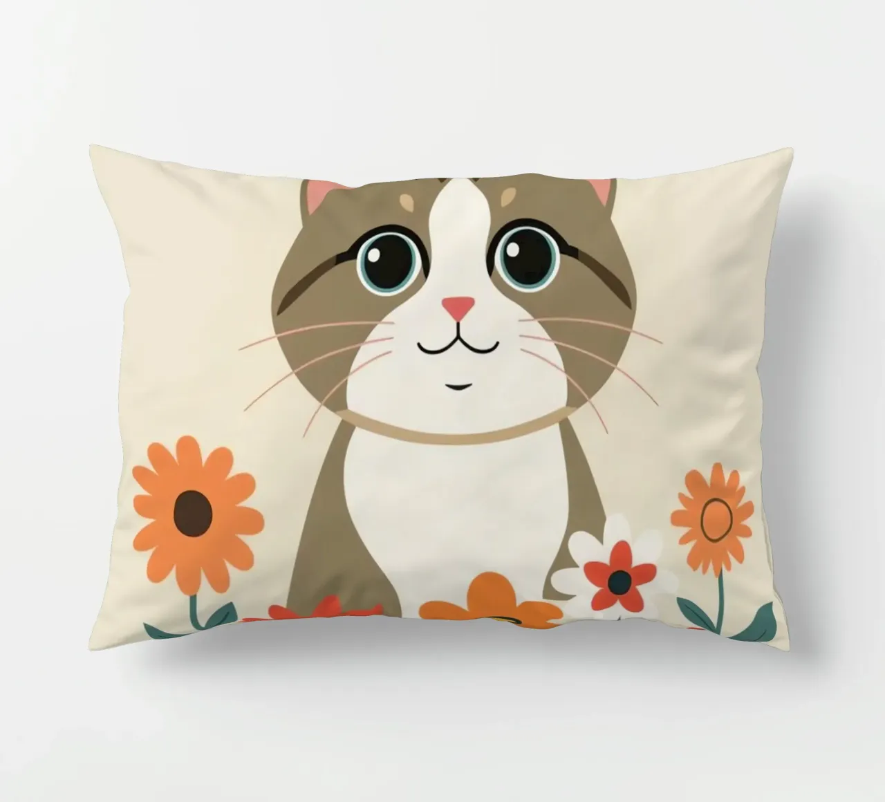 Gatto felice dei cartoni animati con fiori cuscino da DesignDoodle