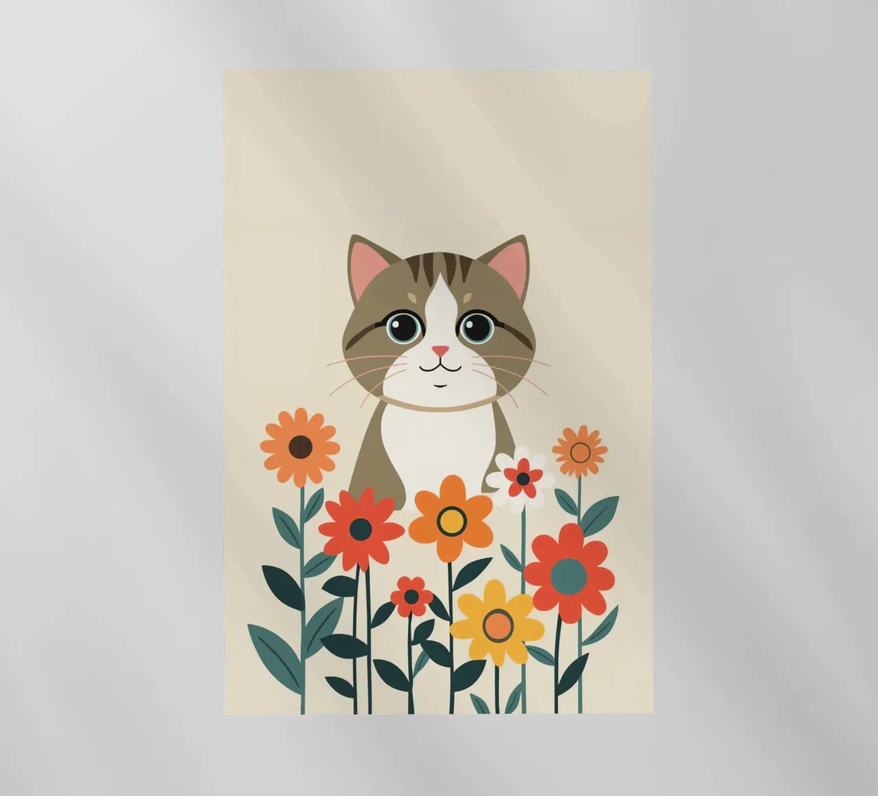 Gatto felice dei cartoni animati con fiori pellicola backlit da DesignDoodle
