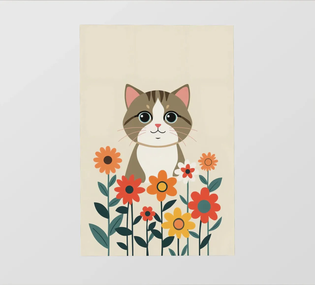 Gatto felice dei cartoni animati con fiori pellicola backlit da DesignDoodle
